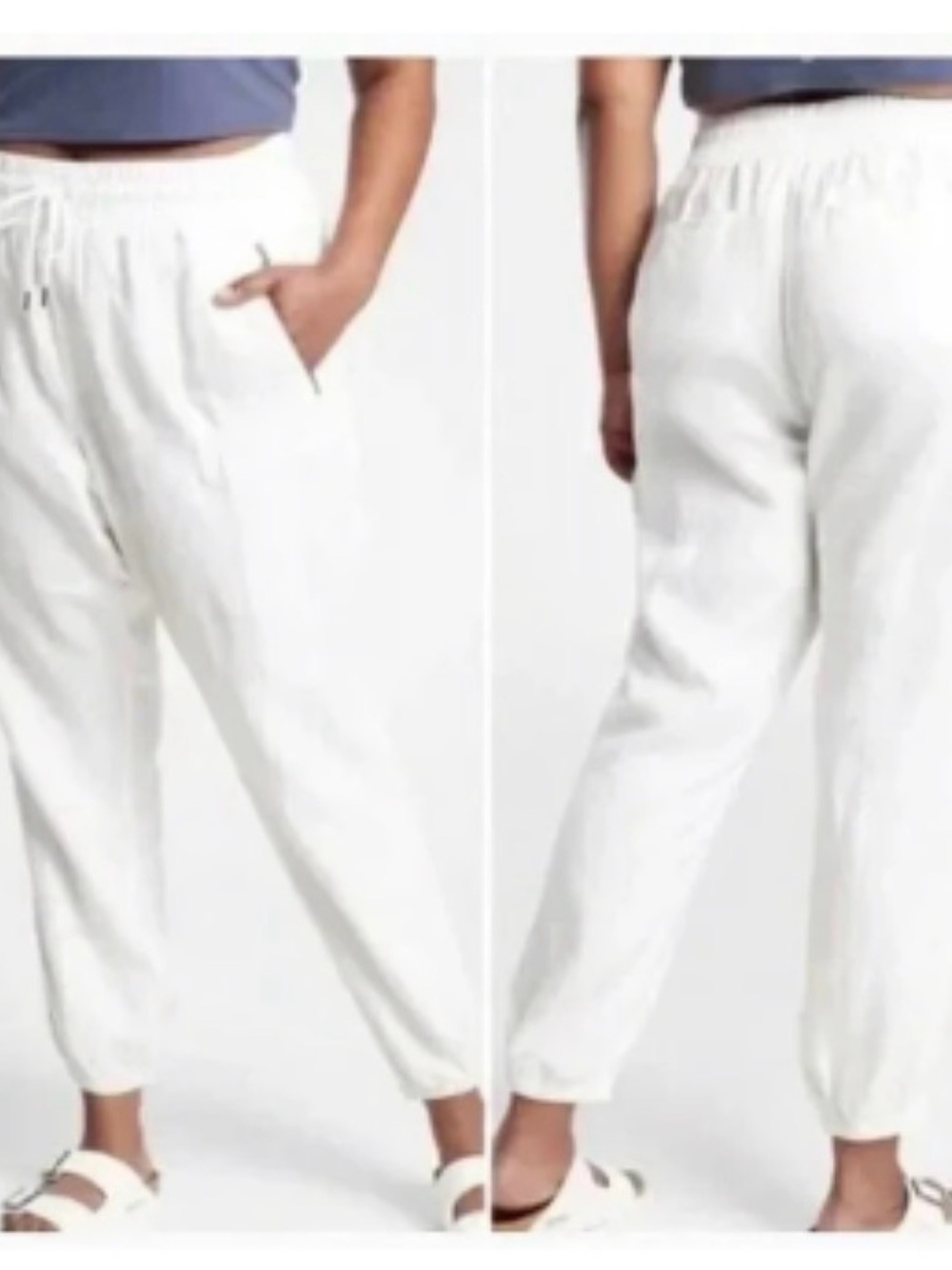 NWT Athleta Retreat 100% Linen White Elastic-Waist Jogger Pants
